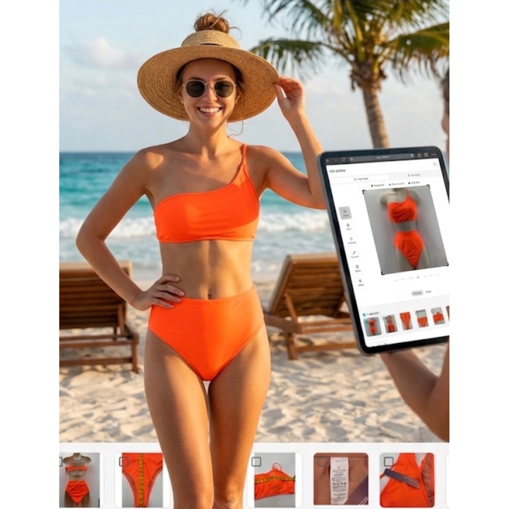 Molybell Neon Orange One Shoulder High Waisted Bikini Set Womens Size L New